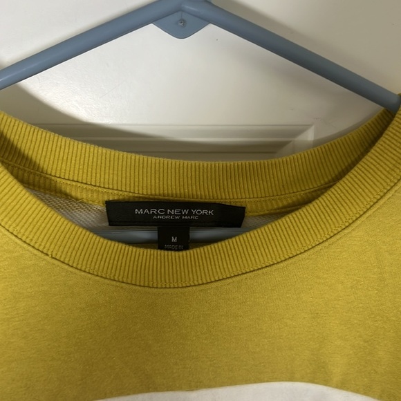 ANDREW MARC NEW YORK Yellow Mixed Stripe Oversized Sweatshirt Short Sleeve Med - Picture 3 of 8